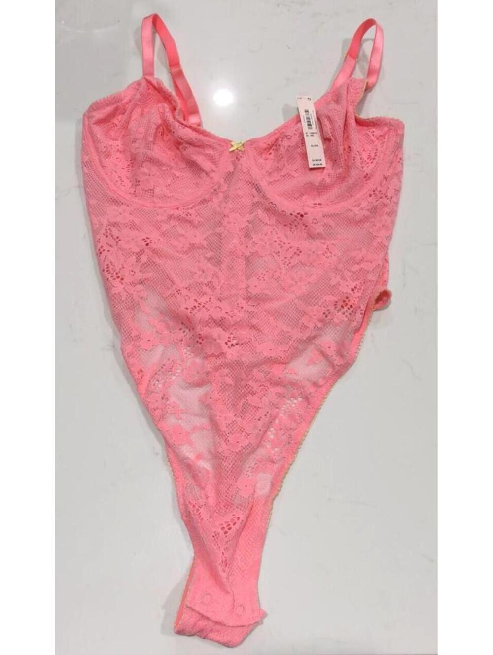 Victoria's Secret Tease Lace Pink Hope Demi Thong Bodysuit Size XL